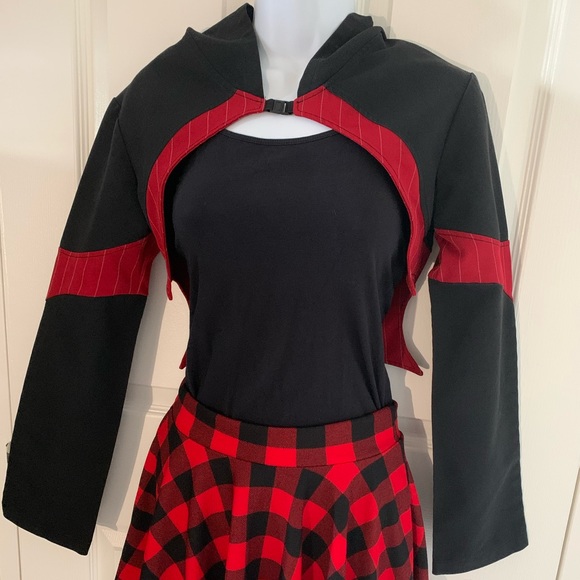 PlastikWrap Black and Red Hooded Cropped Jacket - Picture 1 of 14